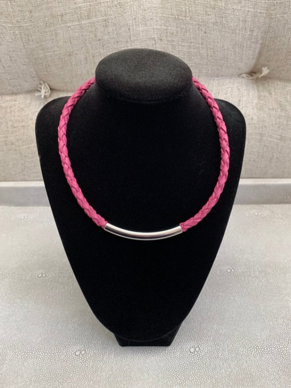 Dyrberg/Kern Sona braided pink leather and metal necklace